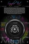 Abstract Speaker in Dark Background with Colorful Musical Notes and Sample Text